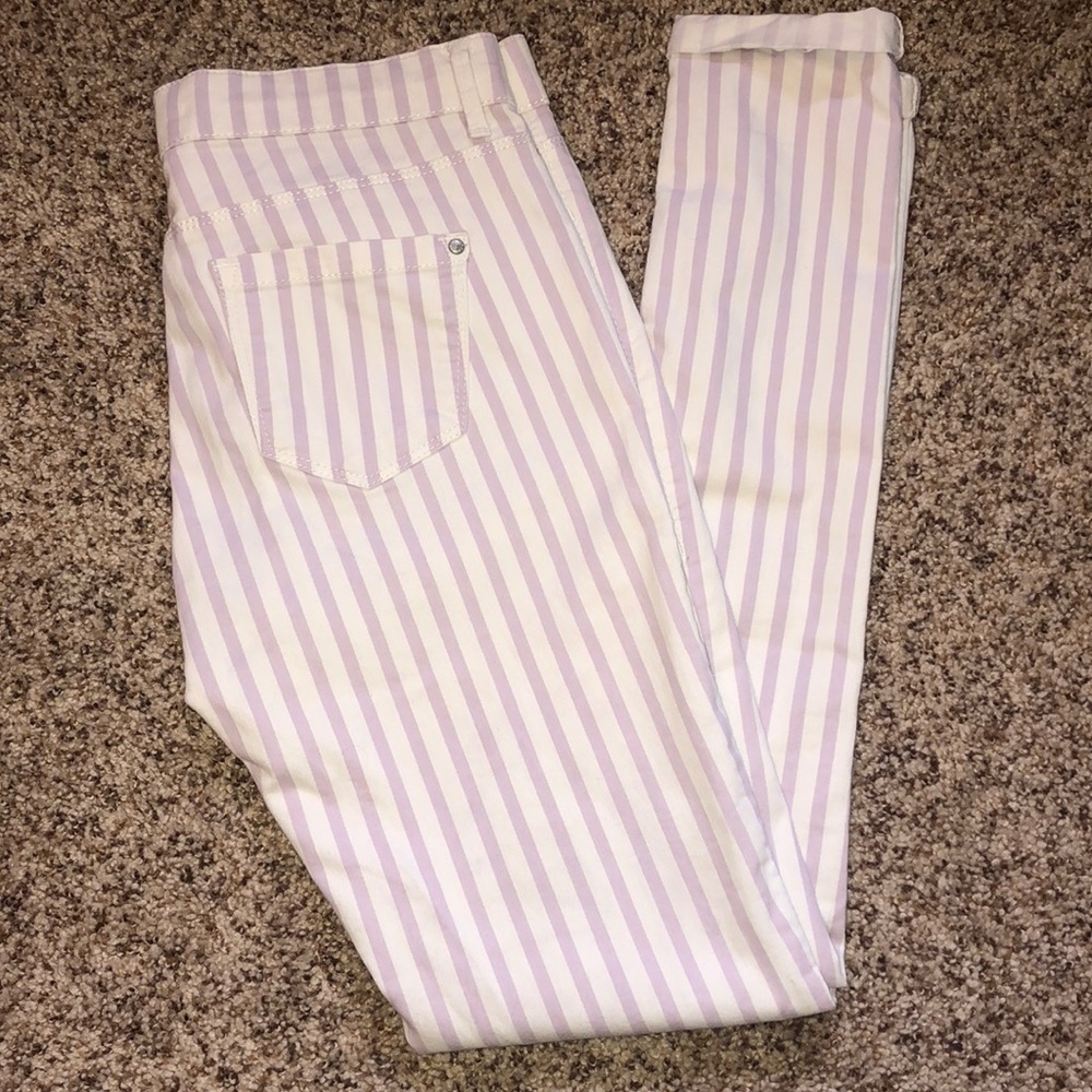 TopShop Moto Leigh White & Lavender Striped Jeans